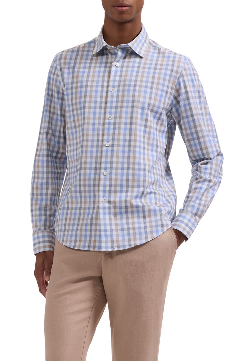 Bugatchi James OoohCotton<sup>®</sup> Gingham Button-Up Shirt, Main, color, Air Blue