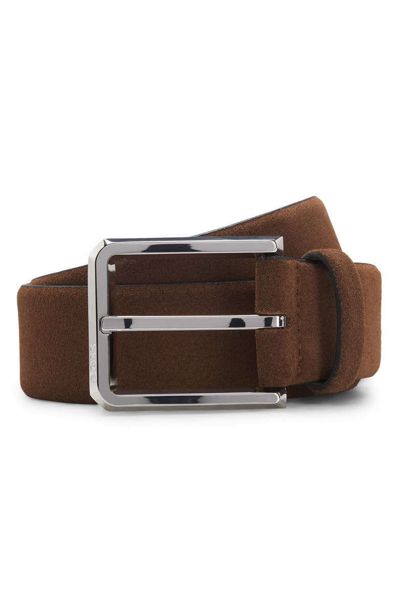 BOSS Caleb Leather Belt, Main, color, Dark Brown