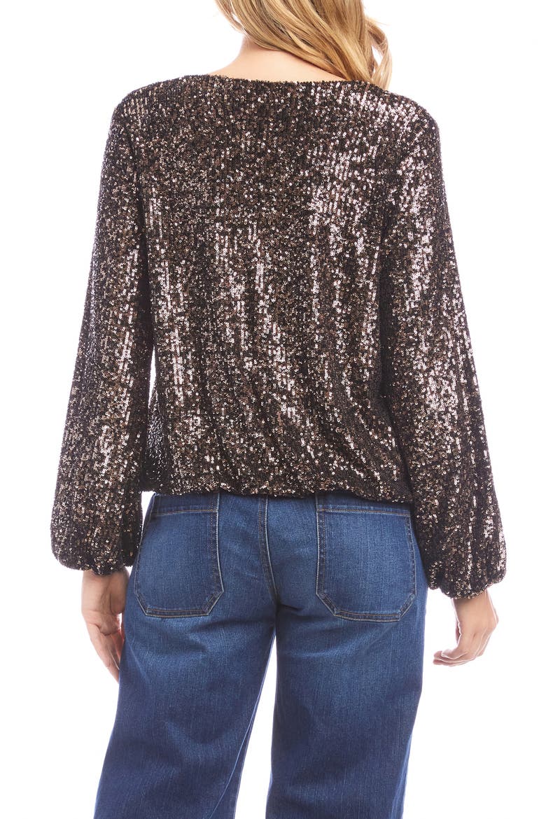 Sequin V-Neck Top, Alternate, color, BRONZE