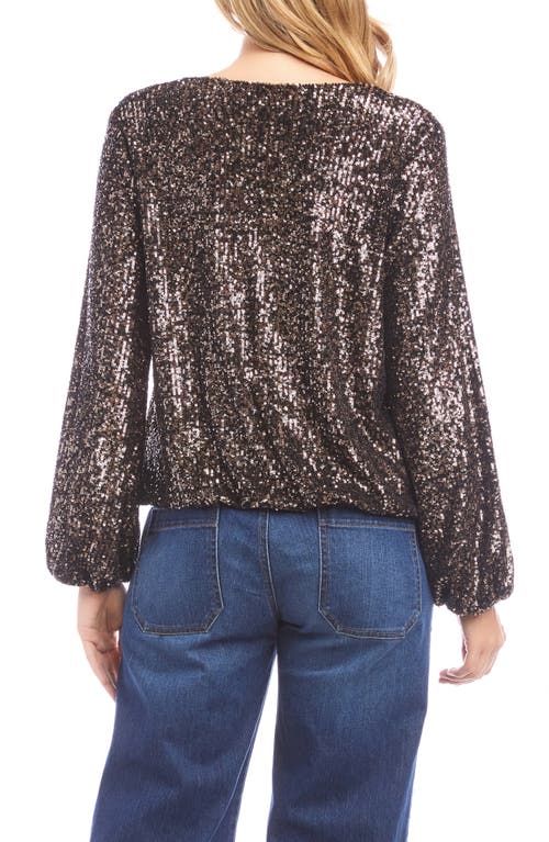Karen Kane Sequin V-neck Top In Brown
