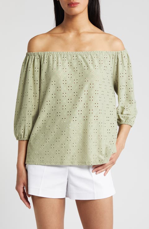 Eyelet Off the Shoulder Top