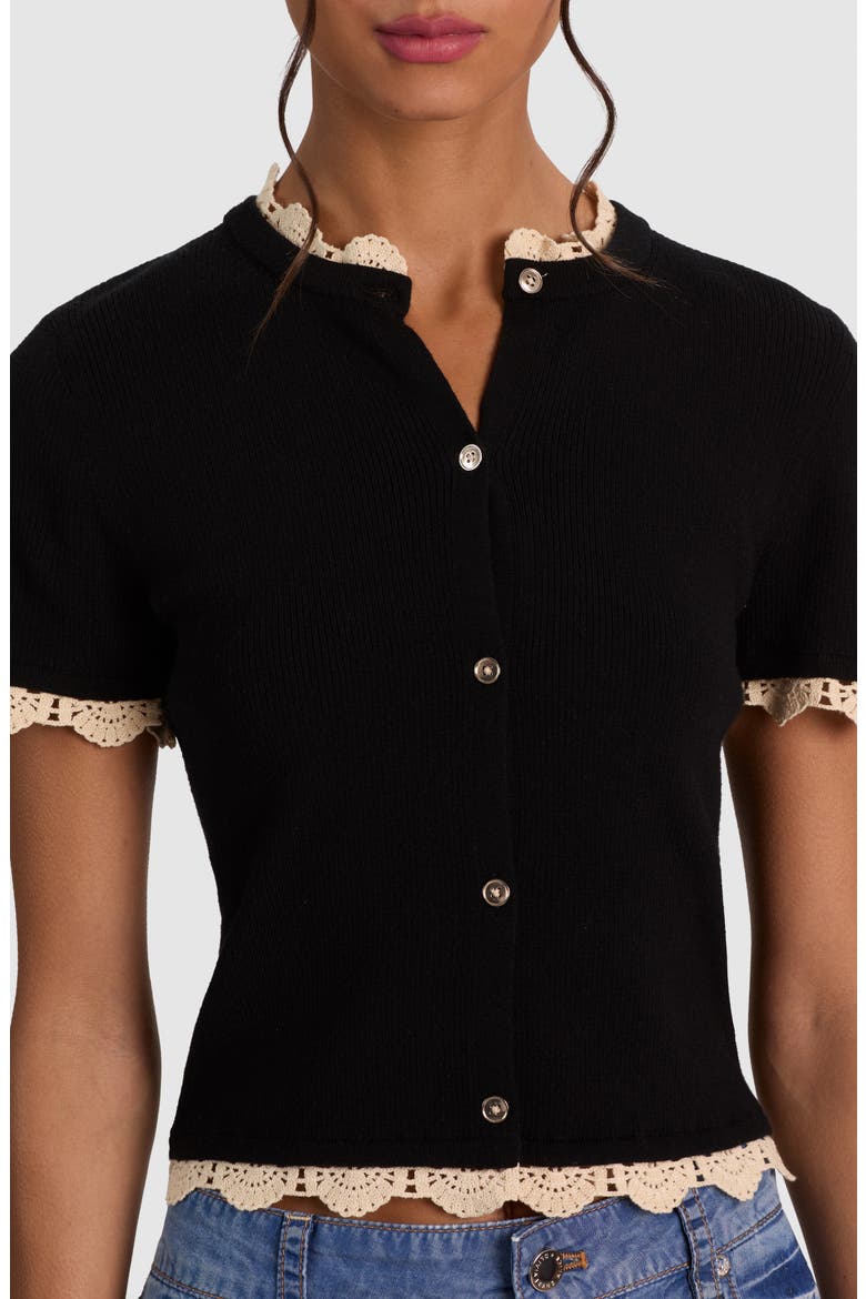 Ciara Crochet Trim Wool Blend Cardigan, Alternate, color, BLACK/ NATURAL