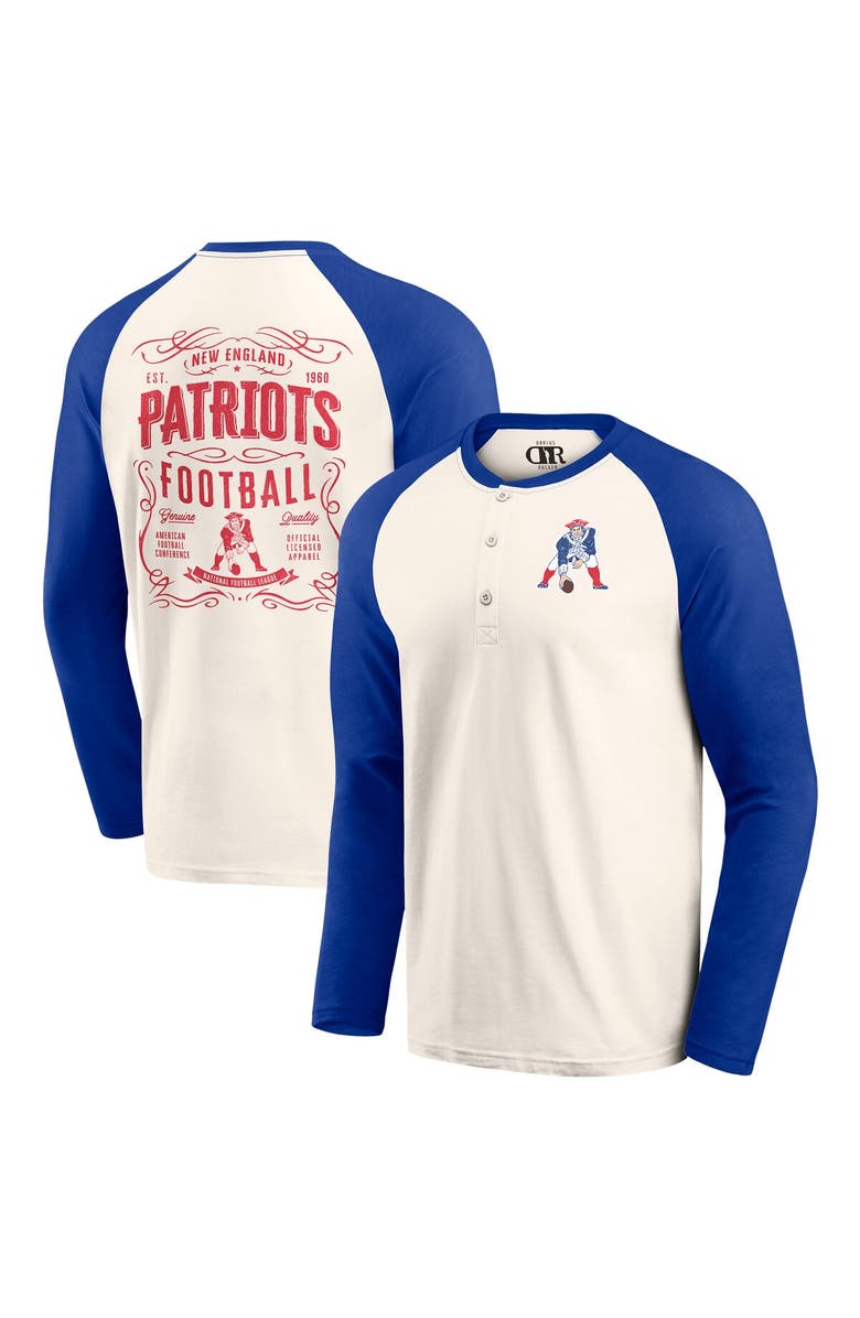 Darius Rucker Collection by Fanatics Men's Darius Rucker Collection by Fanatics Cream/Royal New England Patriots Raglan Henley Long Sleeve T-Shirt, Main, color, Cream