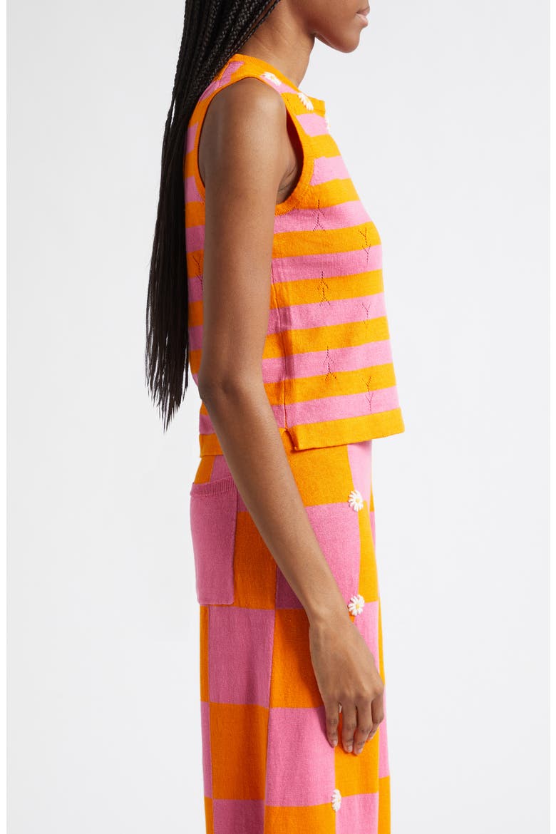 Daisy Stripe Sleeveless Linen Blend Sweater, Alternate, color, CANDY/ ORANGE