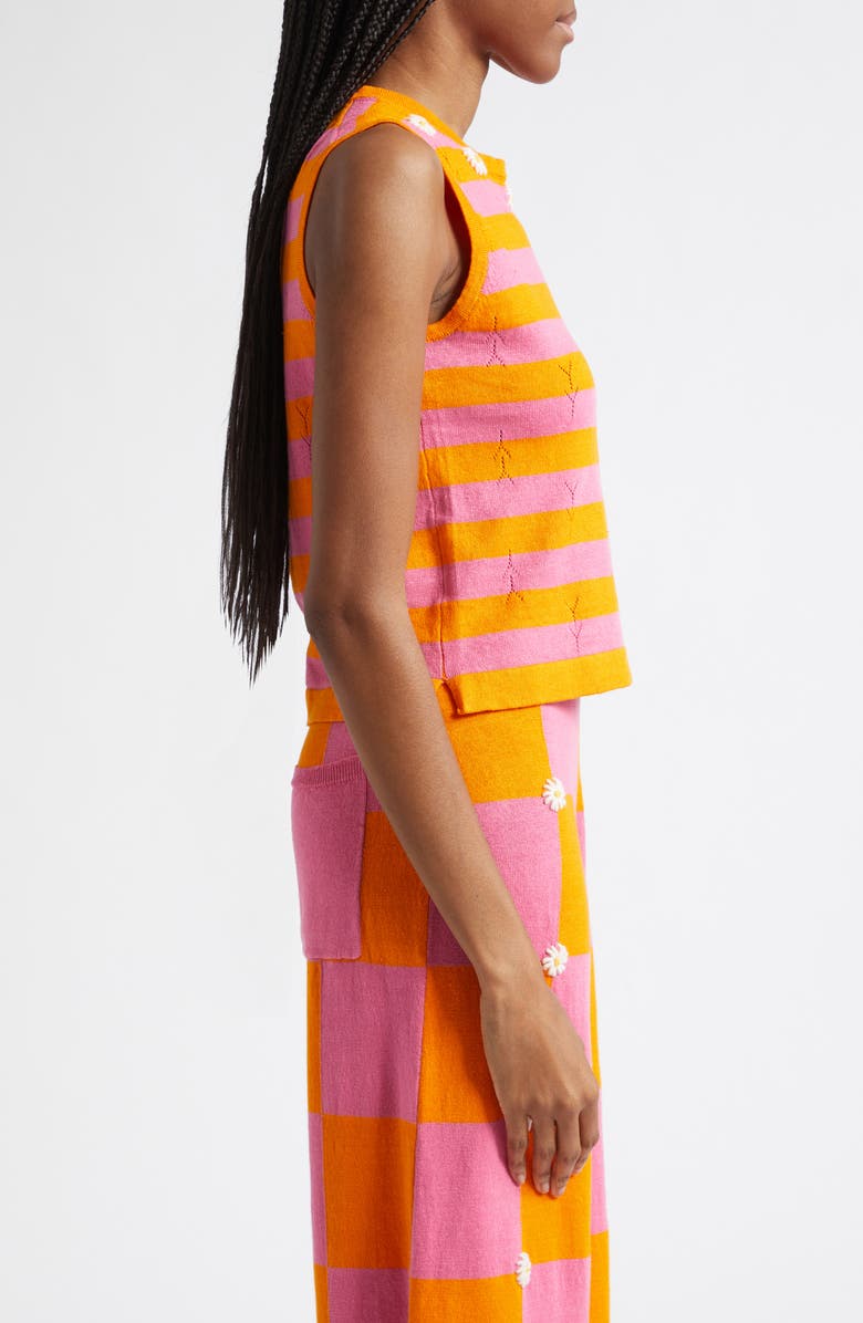 YanYan Daisy Stripe Sleeveless Linen Blend Sweater, Alternate, color, Candy/ Orange