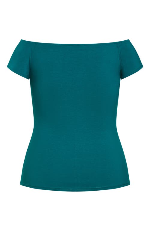 City Chic Island Off The Shoulder Knit Top In Green