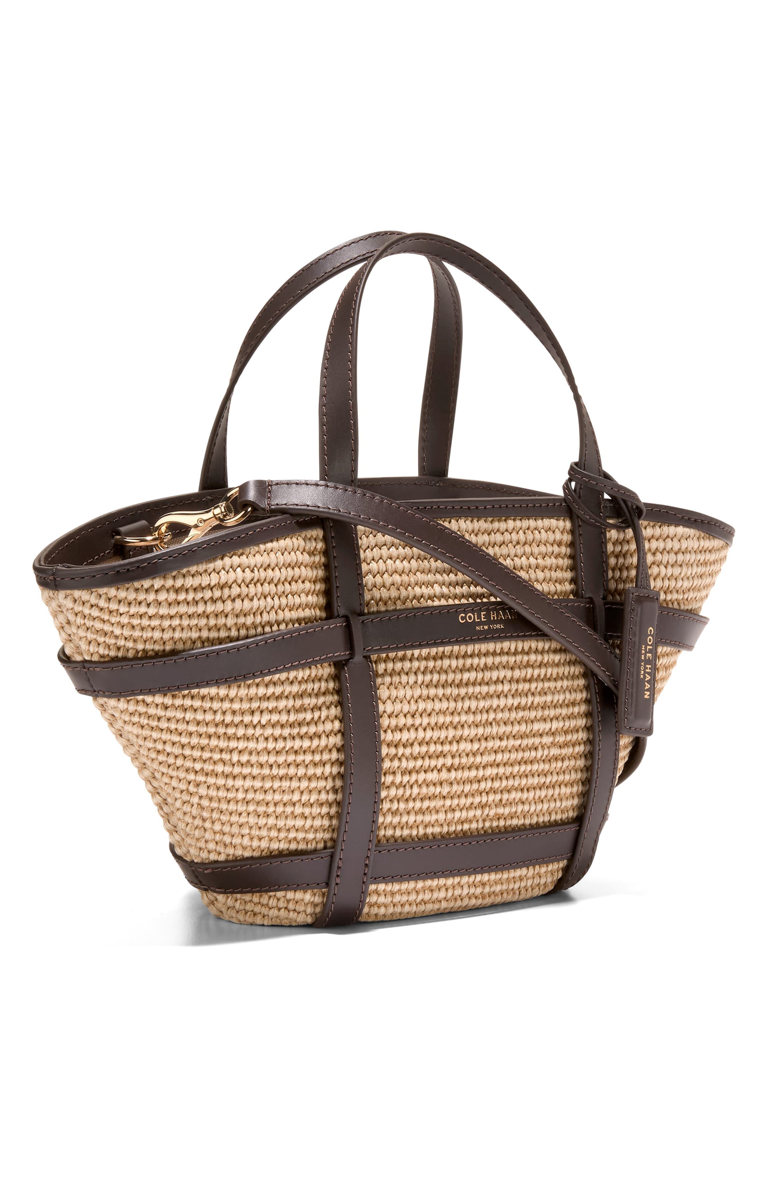 Cole Haan Key West Crossbody Tote, Alternate, color, Natural Raffia/ Dk. Chocolate