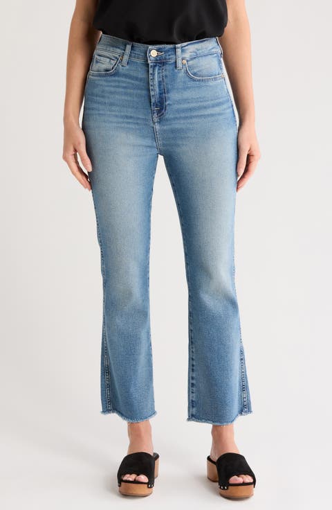 Raw Hem High Waist Slim Kick Flare Jeans (Lyme)