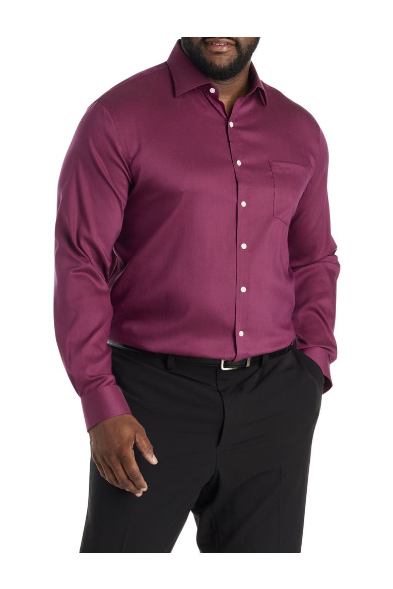 Big & Tall Micro Patterned Performance Dress Shirt, Alternate, color, WINE