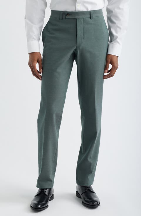 Piero Flat Front Stretch Cotton & Wool Dress Pants