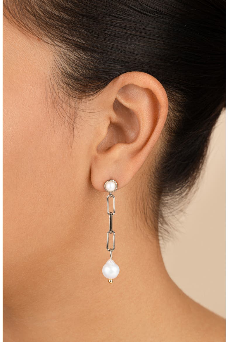Fayelynn Cultured Pearl Chain Drop Earrings, Alternate, color, SILVER