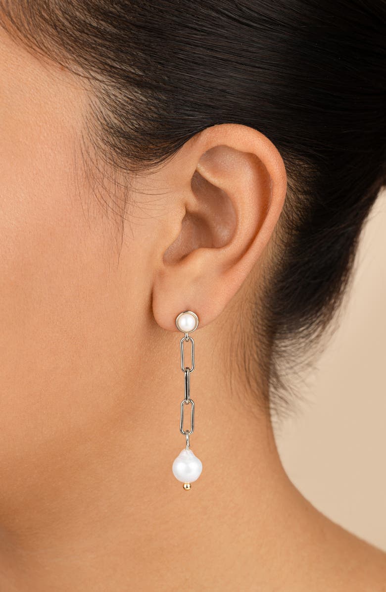 Sterling Forever Fayelynn Cultured Pearl Chain Drop Earrings, Alternate, color, Silver