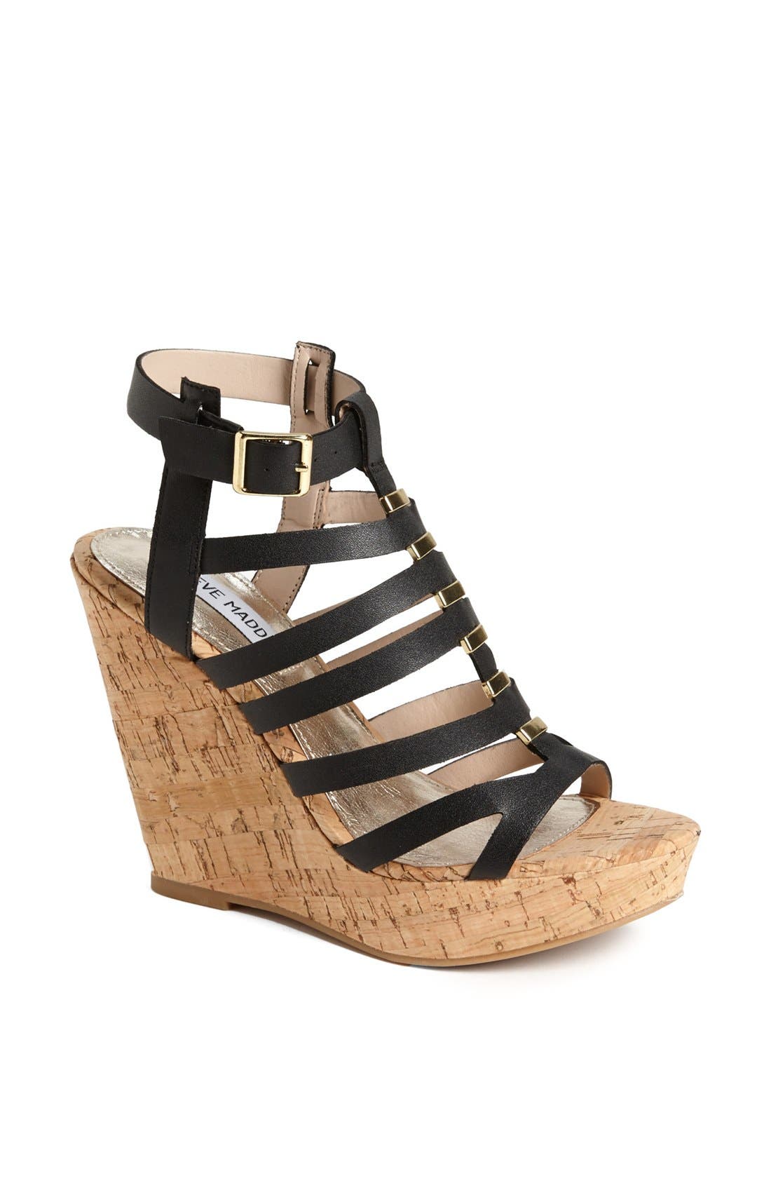 'Indyanna' Wedge Sandal, Main, color, BLACK