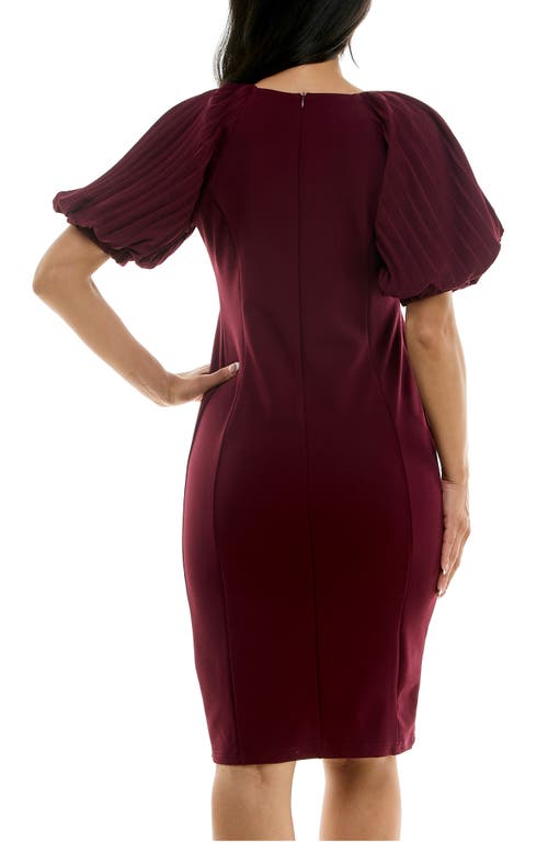 Nina Leonard Puff Sleeve Shift Dress In Deep Wine