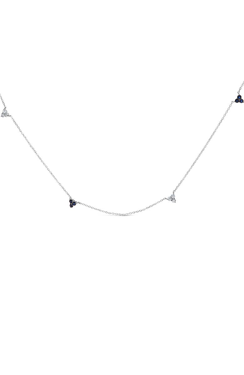 Haus of Brilliance 14K White Gold 1/5 Cttw Diamond and Sapphire Trio Cluster Station Necklace, Main, color, White Gold