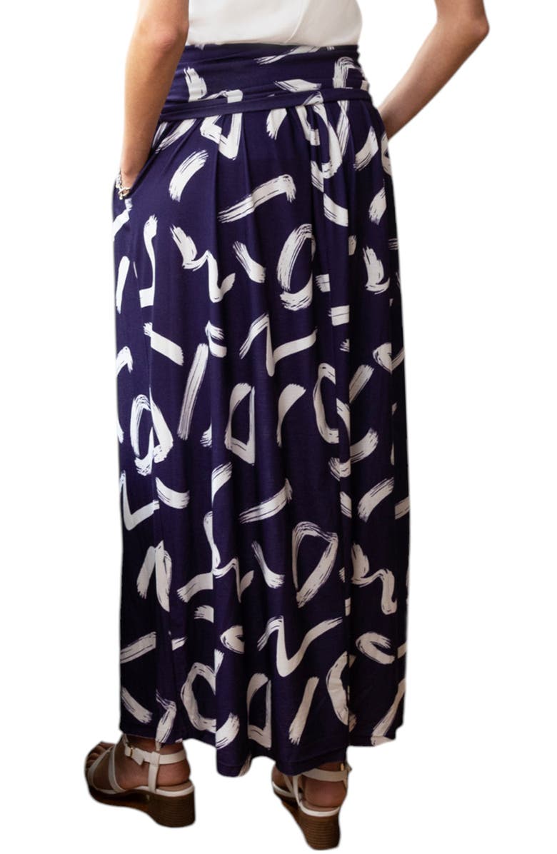 HotSquash London Clothing Luxury Roll Top Maxi Skirt, Alternate, color, Navy With White Brush Strokes