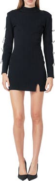 Endless Rose Rhinestone Bow Long Sleeve Sweater Minidress