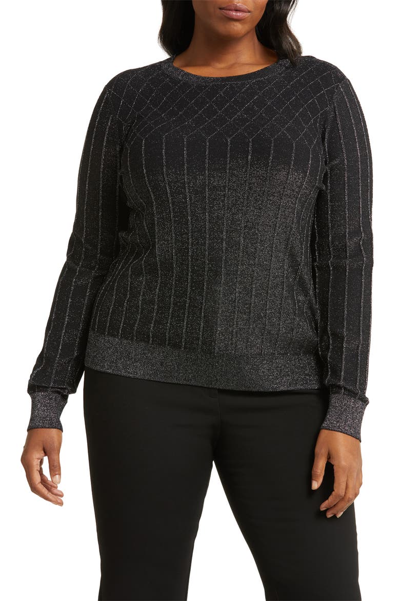Sparkle Crewneck Sweater, Main, color, BLACK- DARK SILVER LUREX