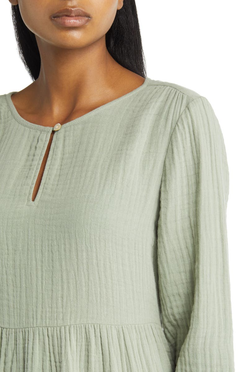 beachlunchlounge Cate Long Sleeve Tiered Cotton Gauze Dress, Alternate, color,