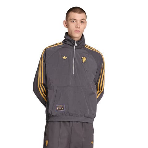 Men's adidas  Gray Manchester United Terrace Icons Half-Zip Jacket