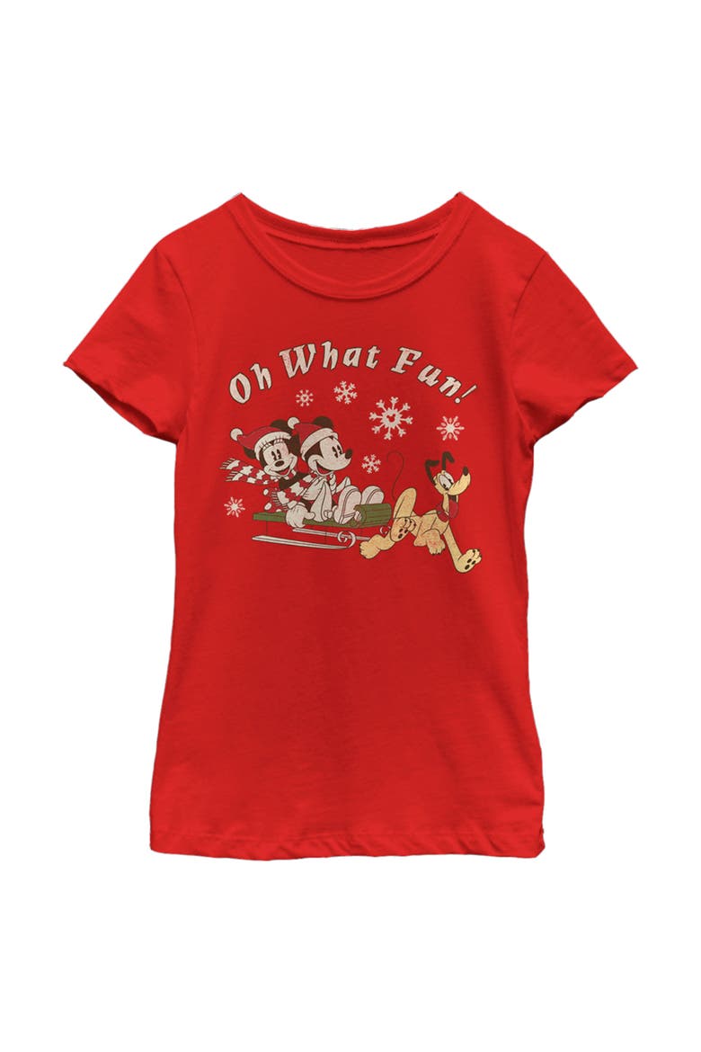 Girls' Oh What Fun Sled Graphic Tee, Main, color, Red