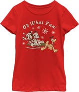 Mickey & Friends Girl's Mickey & Friends Oh What Fun Sled  Graphic T-Shirt