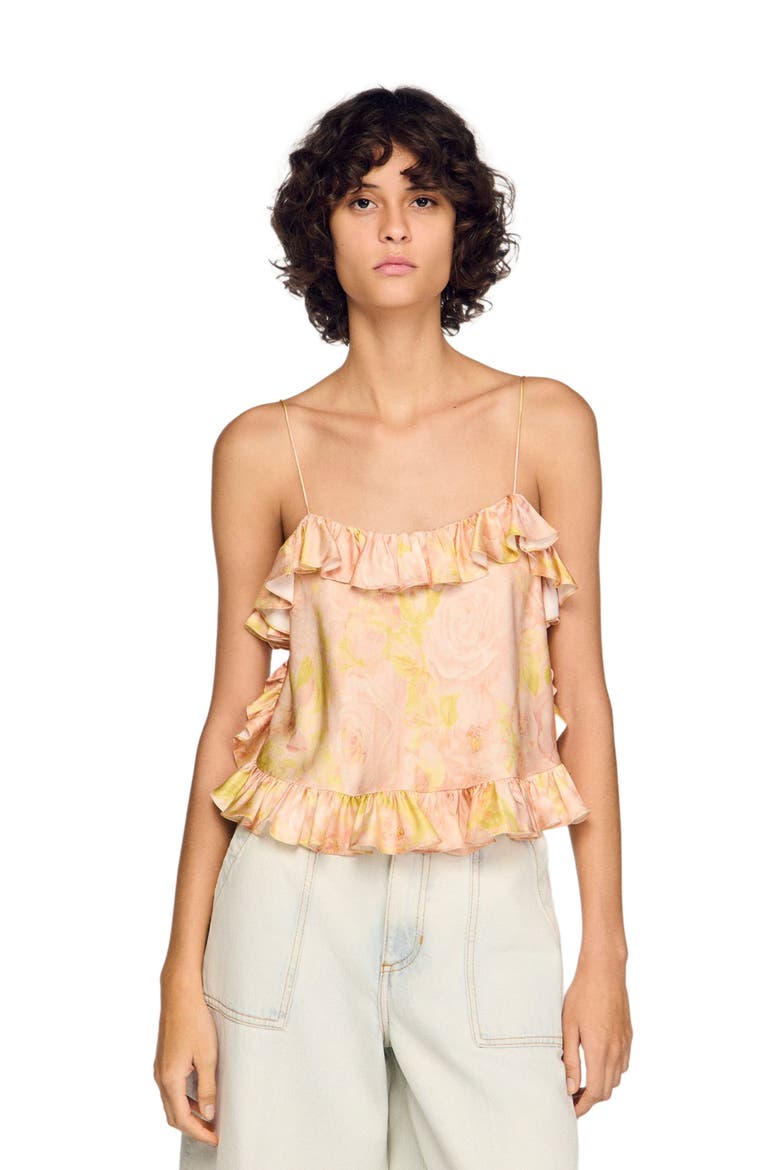 Flower print crop top, Main, color, Pink / green