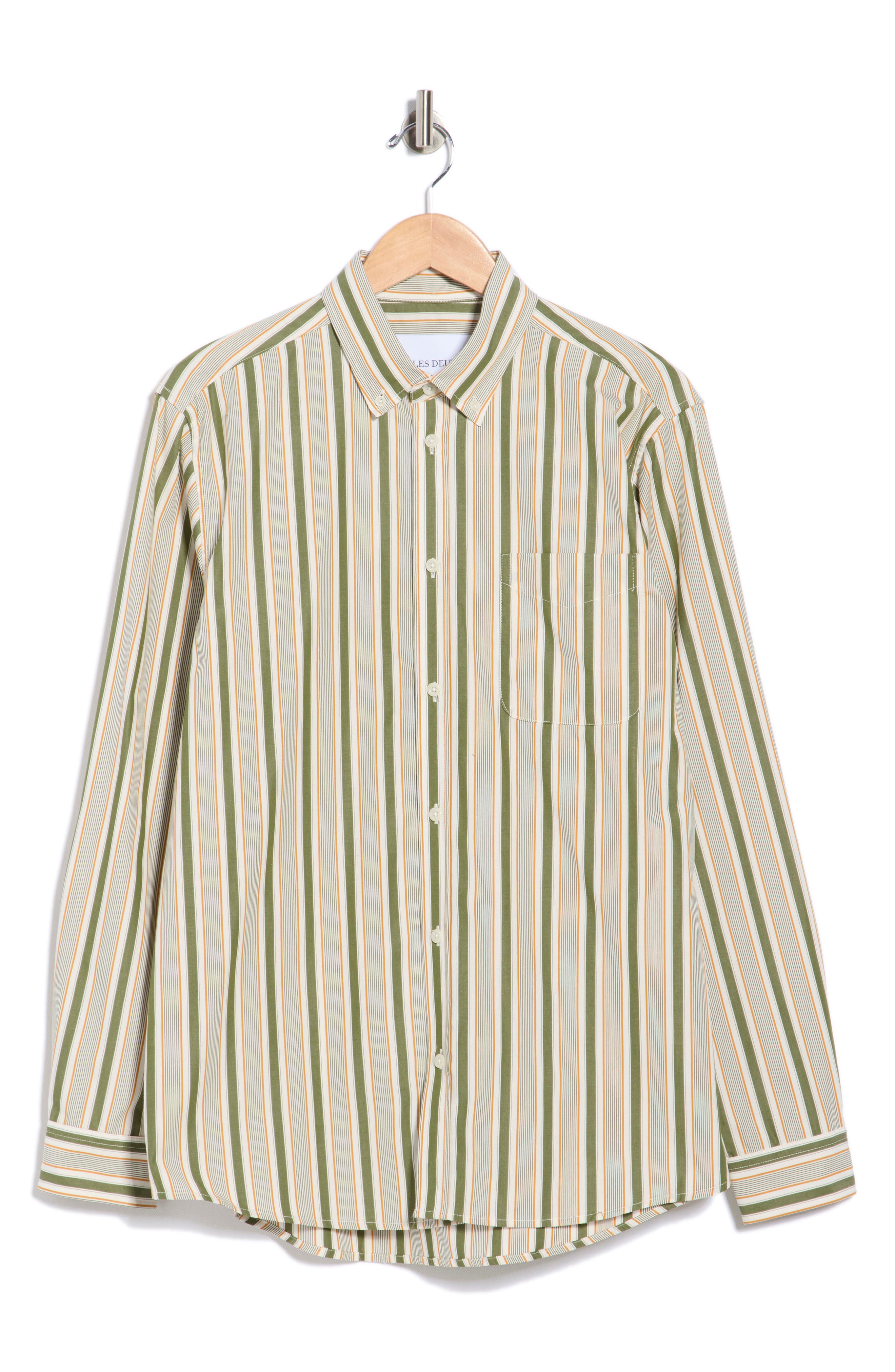 Les Deux Kent Stripe Peached Organic Cotton Poplin Button-Down Shirt