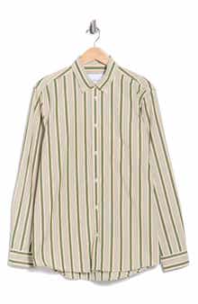 Les Deux Kent Stripe Peached Organic Cotton Poplin Button-Down Shirt