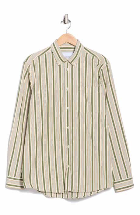 Les Deux Kent Stripe Peached Organic Cotton Poplin Button-Down Shirt