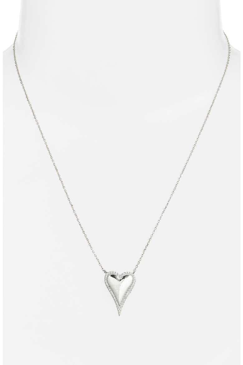 Cubic Zirconia Pavé Heart Pendant Necklace, Alternate, color, SILVER