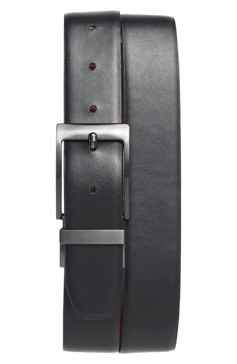 Steve Madden 35mm Burnished Reversible Dress Belt, Alternate, color, Cognac/ Black