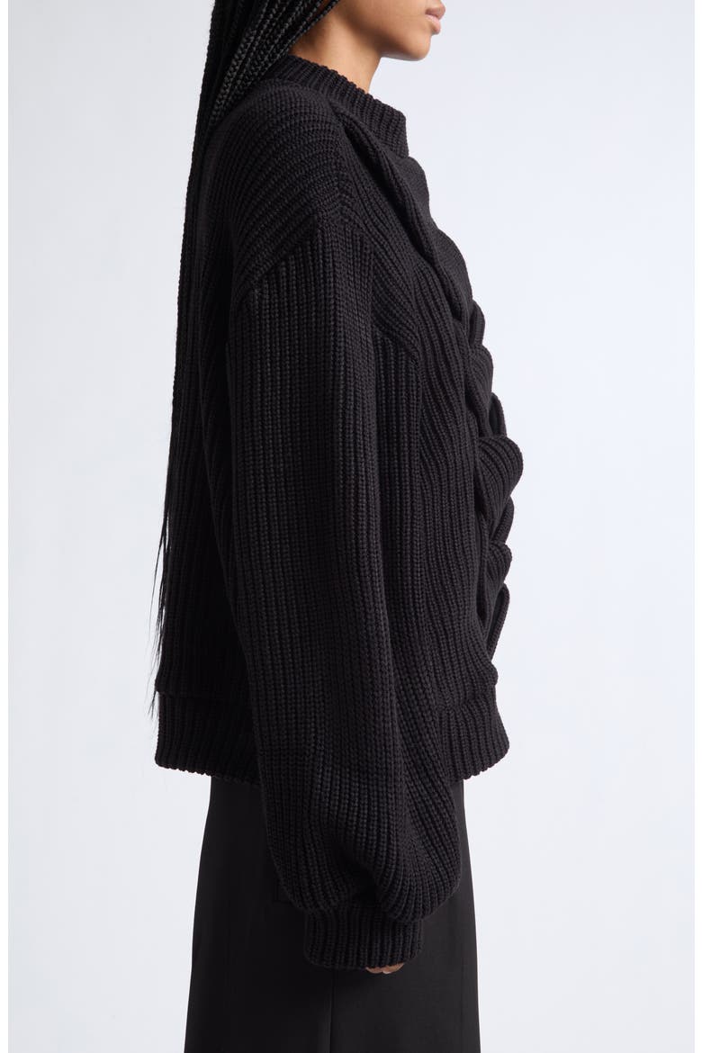 Braided Ribbed Knit Sweater, Alternate, color, BLACK