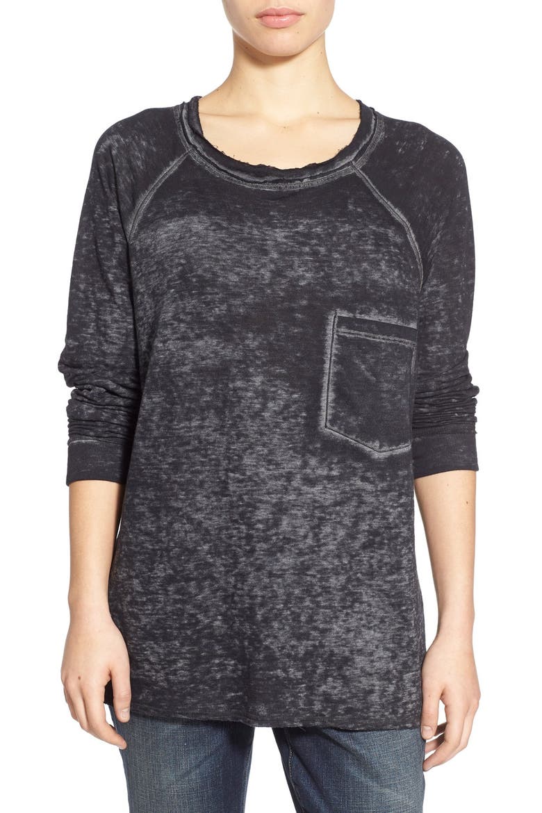 Burnout Raw Edge Sweatshirt, Main, color, BLACK