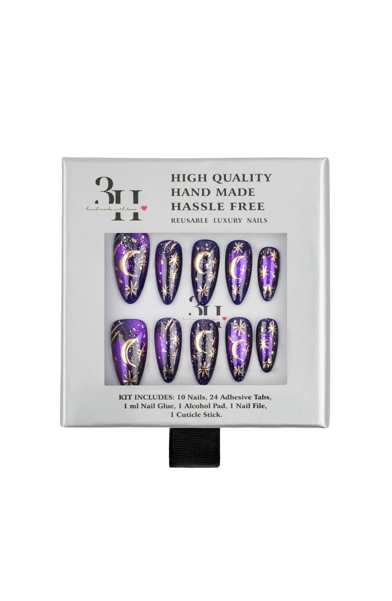 3H Nails Moonlit Magic Luxury Handmade Press On Nails, Alternate, color, Purple, Navy