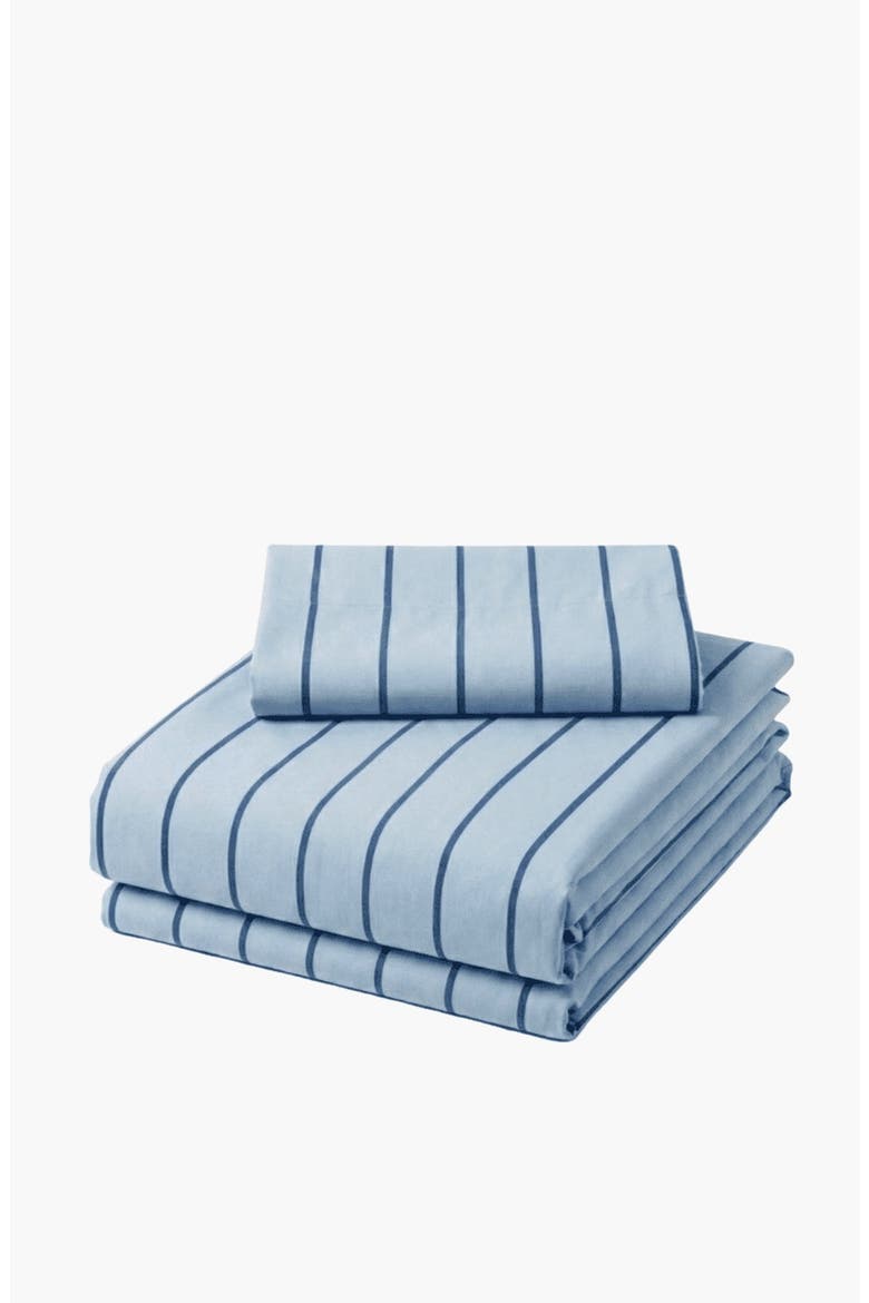 Henry Striped Buttoned Bedding Set, Main, color, Blue / Flat