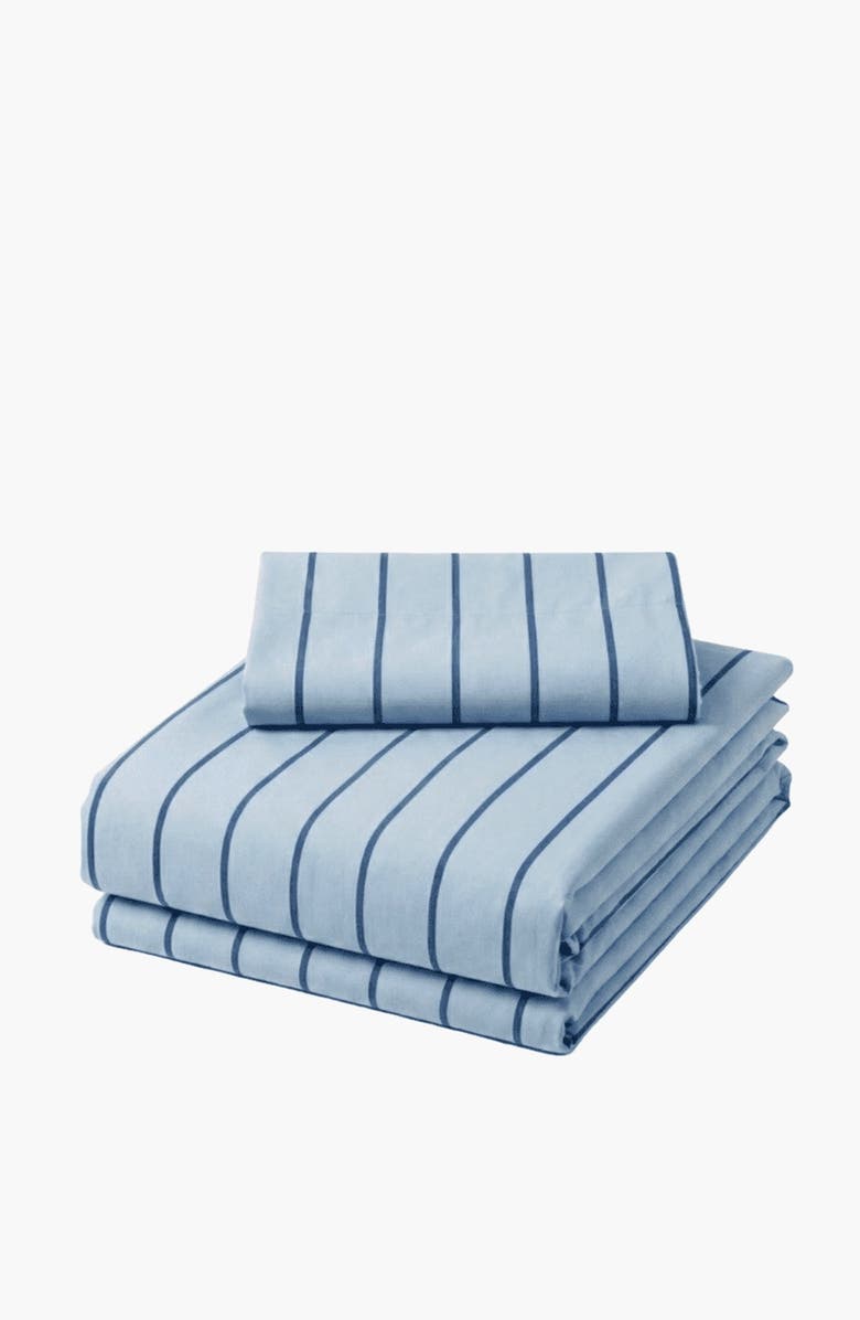 Ever Lasting Henry Striped Buttoned Bedding Set, Main, color, Blue / Flat