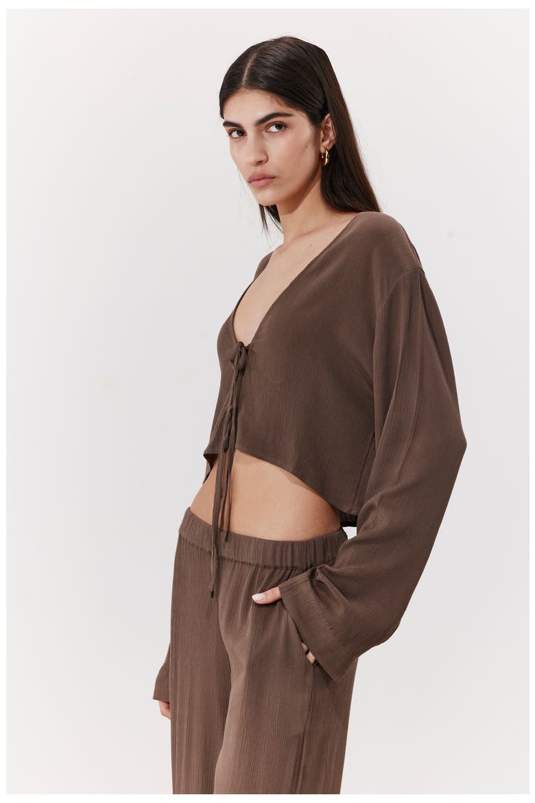 Solena Crêpe Crop Top Cover-Up, Alternate, color, Khaki