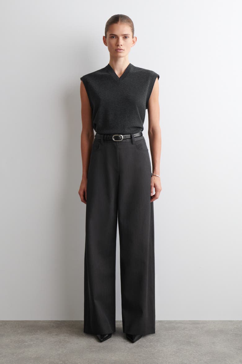 Regular Wool-Blend Wide-Leg Pants, Main, color, BLACK