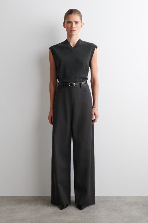 Regular Wool-Blend Wide-Leg Pants