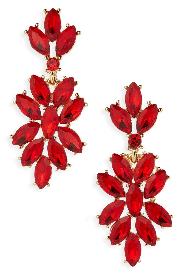 Crystal Leaf Drop Earrings, Main, color, GOLD/ RED
