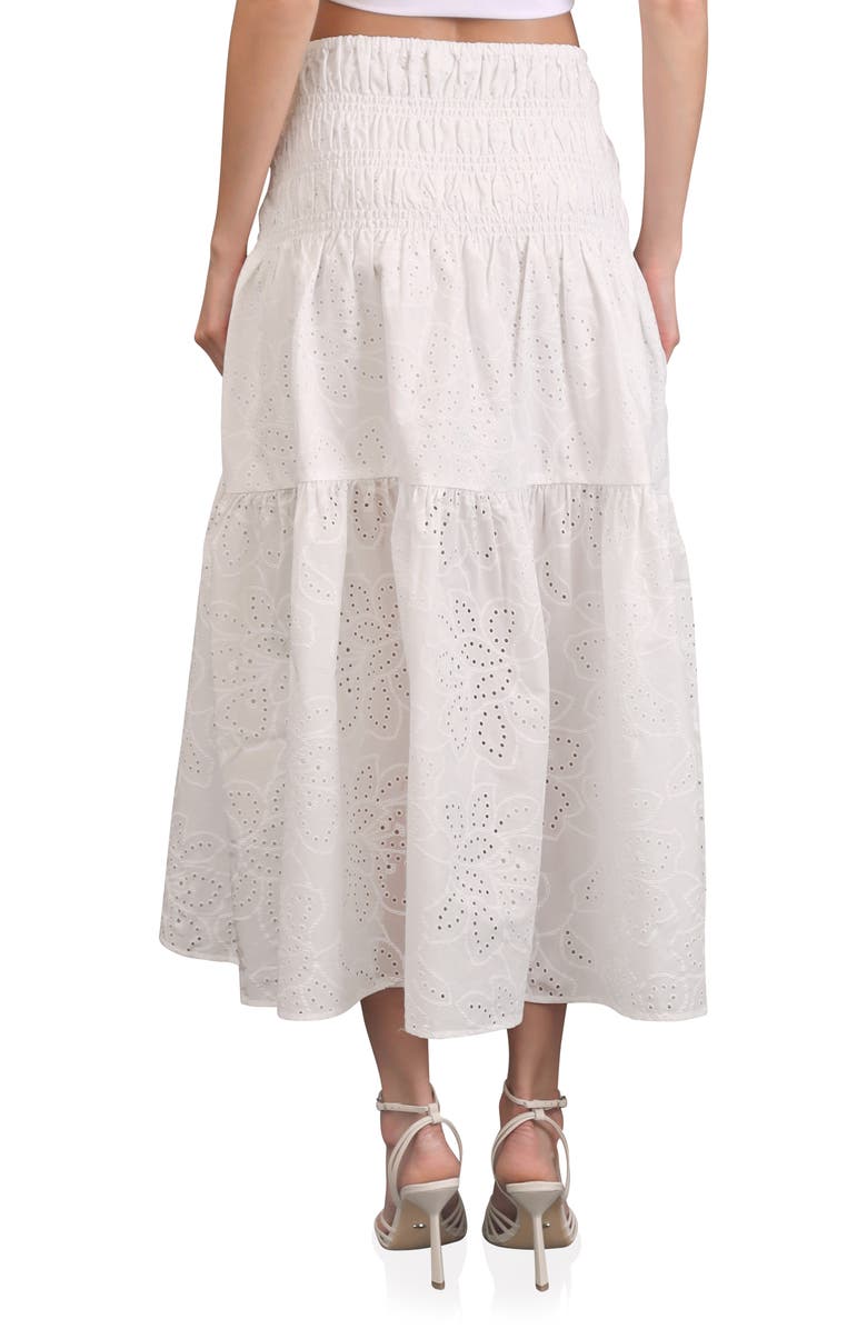 Avec Les Filles Embroidered Eyelet Smocked Cotton Midi Skirt, Alternate, color, Ivory
