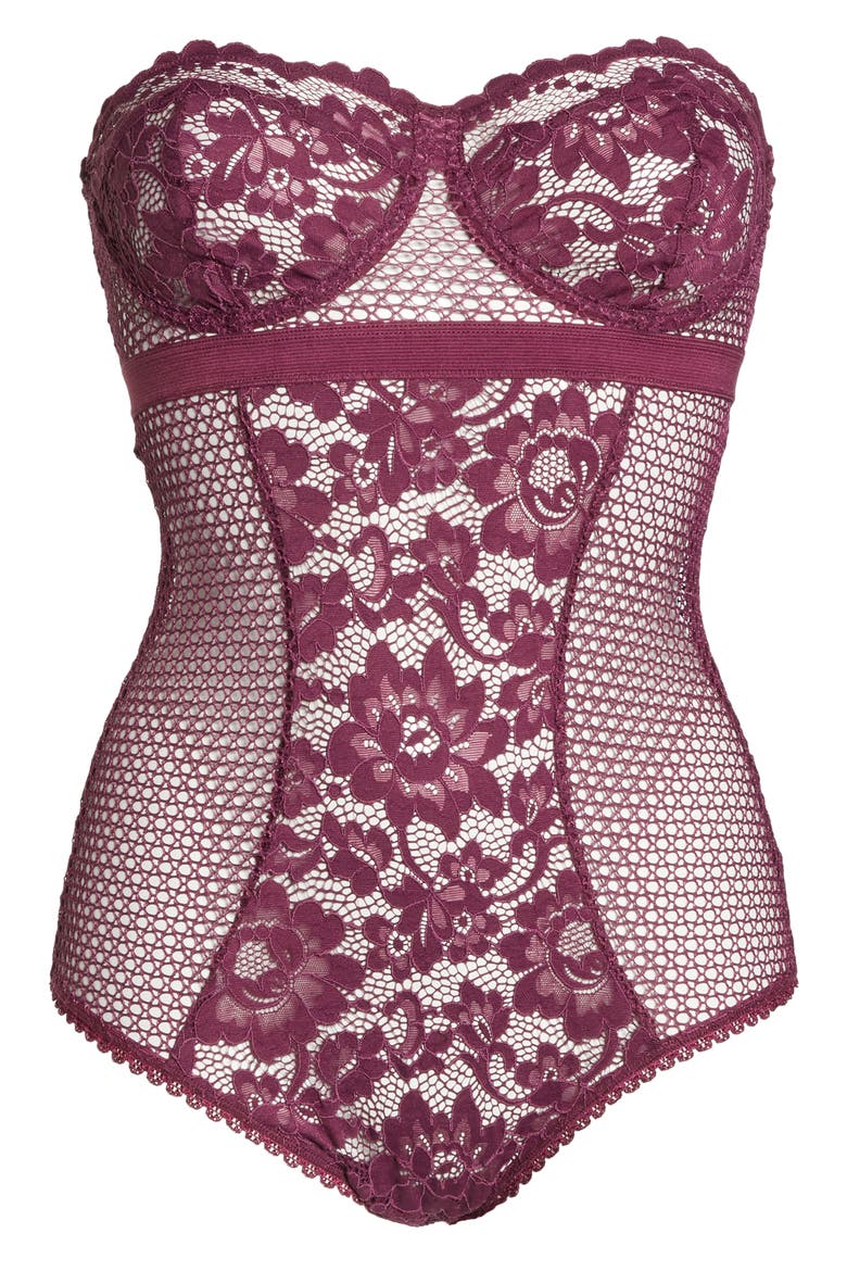 Petunia Strapless Underwire Corsette Bodysuit, Alternate, color, MAGENTA