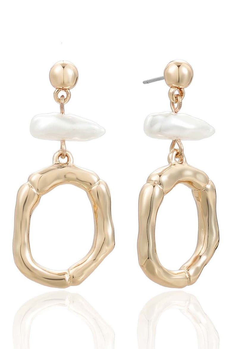 Rip Tide Faux Pearl Circle Drop Earrings, Main, color, GOLD