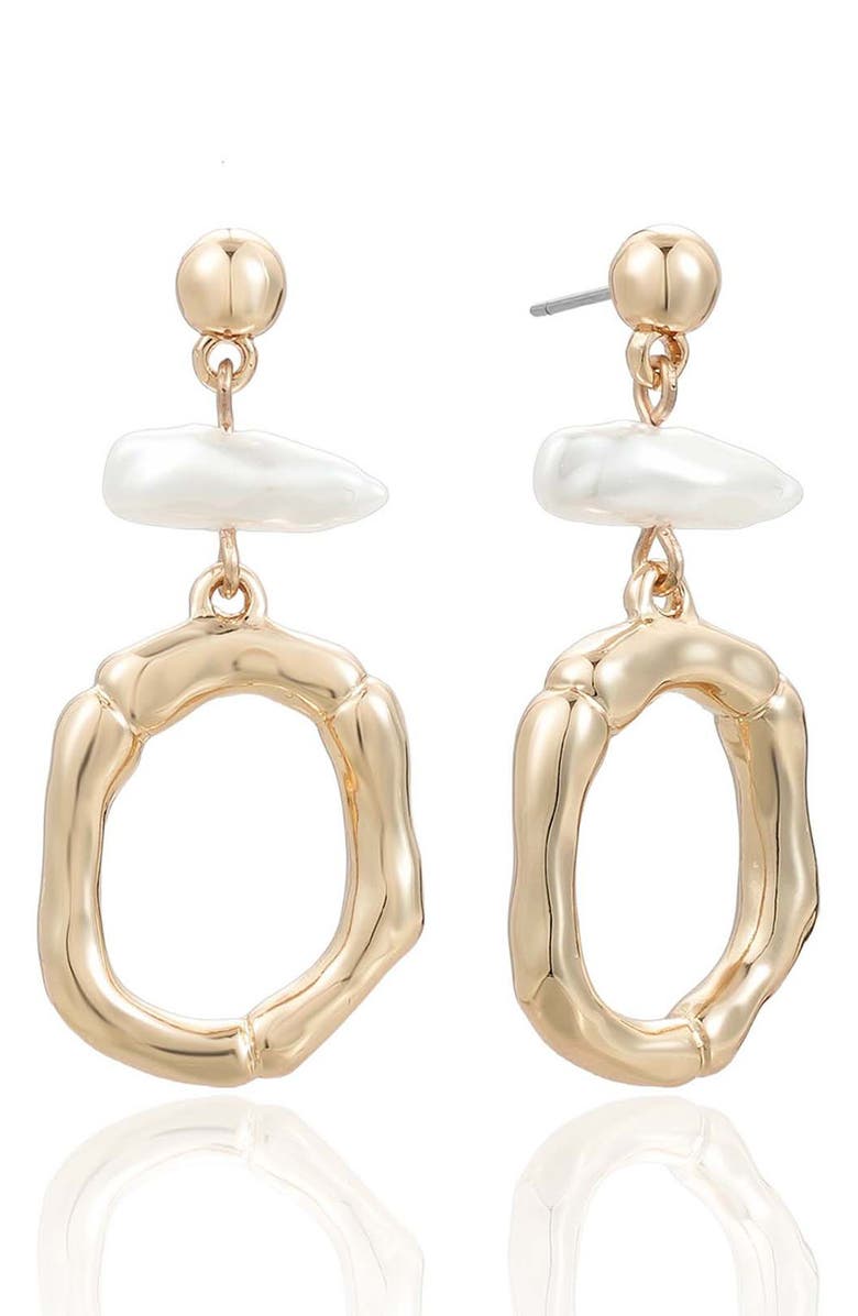 Ettika Rip Tide Faux Pearl Circle Drop Earrings, Main, color, Gold