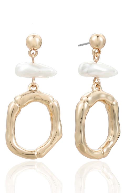 Rip Tide Faux Pearl Circle Drop Earrings