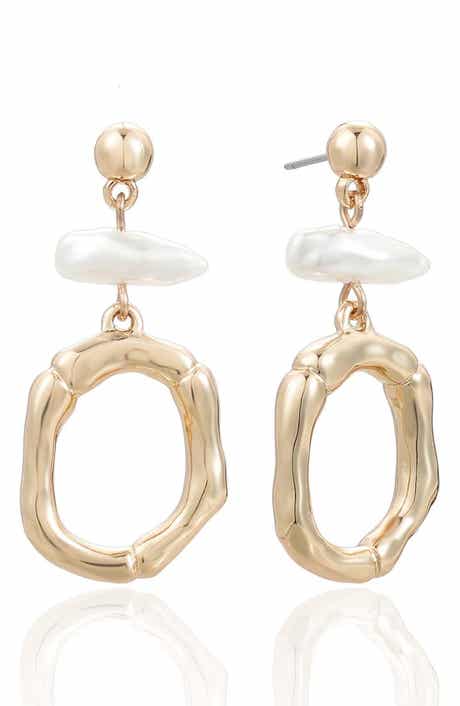 Ettika Rip Tide Faux Pearl Circle Drop Earrings