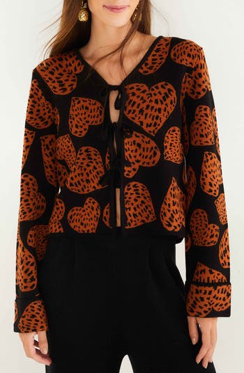 FARM Rio Leopard Hearts Jacquard Cardigan | Nordstrom