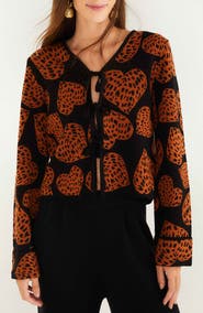 FARM Rio Leopard Hearts Jacquard Cardigan