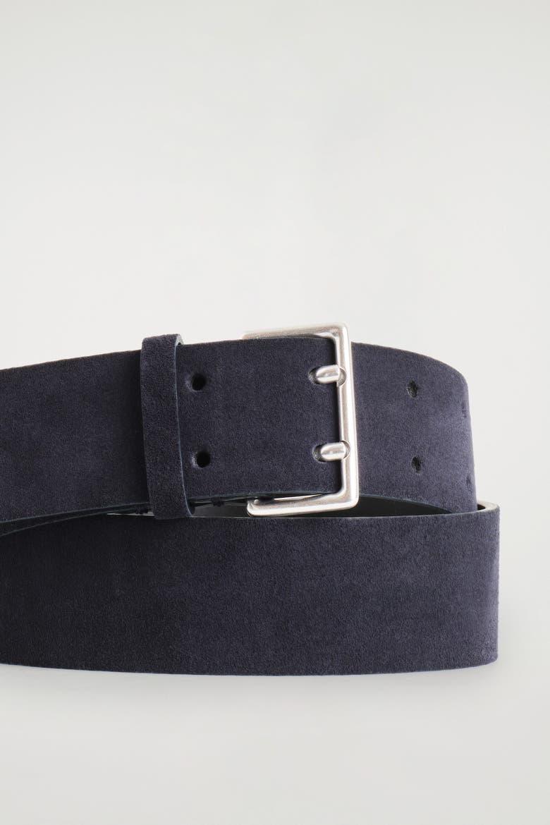 Double-Prong Suede Belt, Alternate, color, NAVY